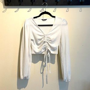 White Cinch Long Bell Sleeve Top